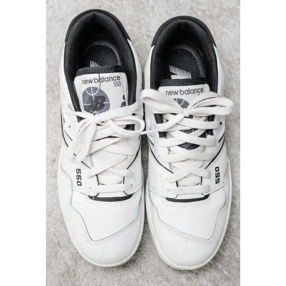 New Balance 550 White Black Leather Oreo Retro Sneakers Mens Size 8 Womens 9.5